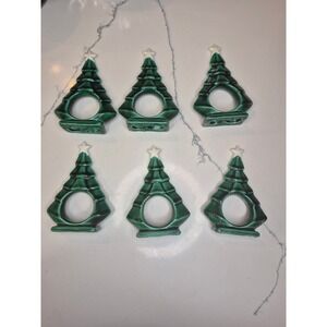 Christmas Tree Napkin Rings Holiday Table Decor Set‎ of 6 Green